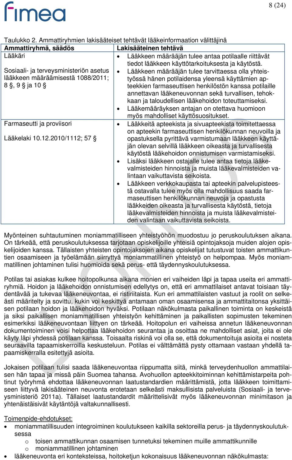 10 Farmaseutti ja proviisori Lääkelaki 10.12.2010/1112; 57 Lääkkeen määrääjän tulee antaa potilaalle riittävät tiedot lääkkeen käyttötarkoituksesta ja käytöstä.