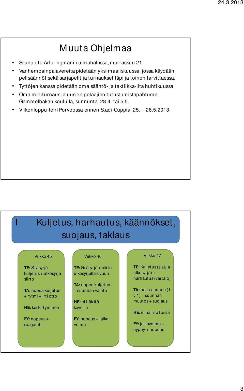 Tyttöjen kanssa pidetään oma sääntö- ja taktiikka-ilta huhtikuussa Oma miniturnaus ja uusien pelaajien tutustumistapahtuma Gammelbakan koululla, sunnuntai 28.4. tai 5.