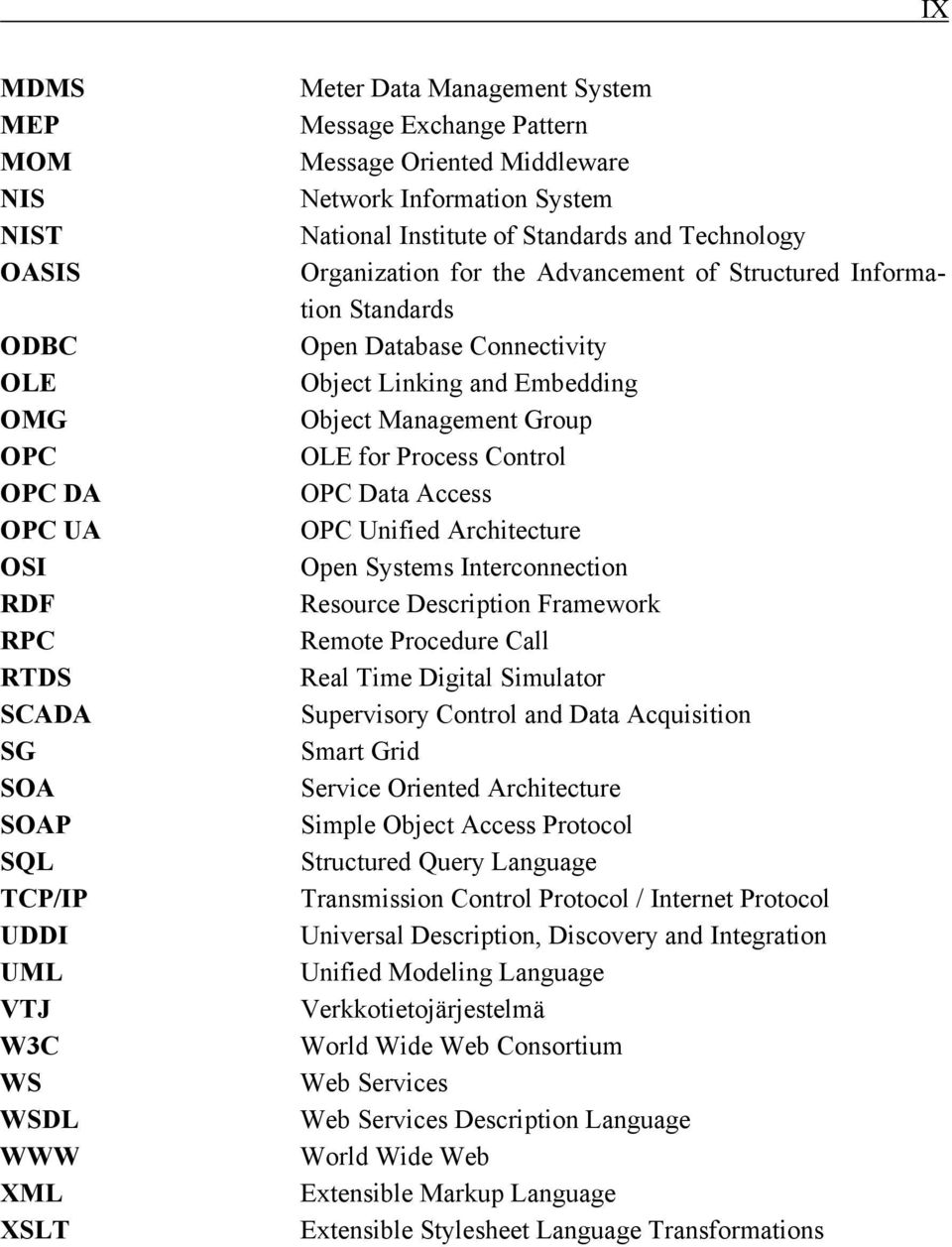 Object Linking and Embedding Object Management Group OLE for Process Control OPC Data Access OPC Unified Architecture Open Systems Interconnection Resource Description Framework Remote Procedure Call