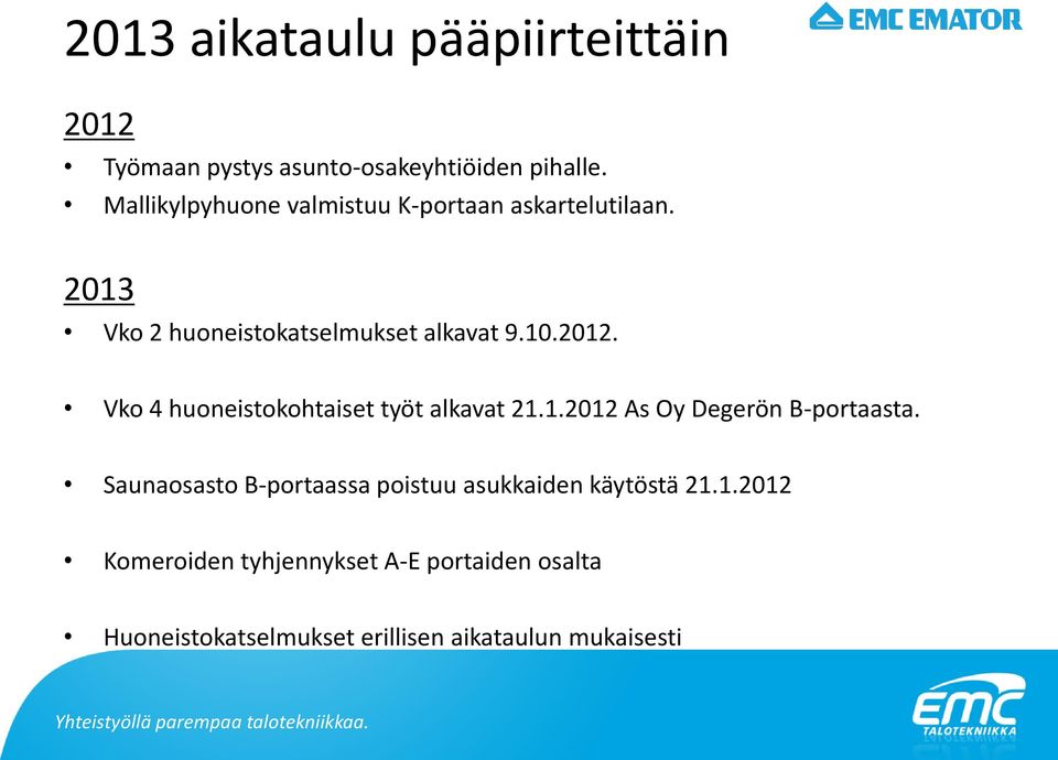 Vko 4 huoneistokohtaiset työt alkavat 21.1.2012 As Oy Degerön B-portaasta.
