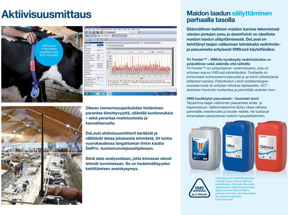 Maidon laadun säilyttäminen parhaalla tasolla Säännöllinen kaikkien maidon kanssa tekemisissä olevien pintojen pesu ja desinfiointi on oleellista maidon laadun ylläpitämisessä.