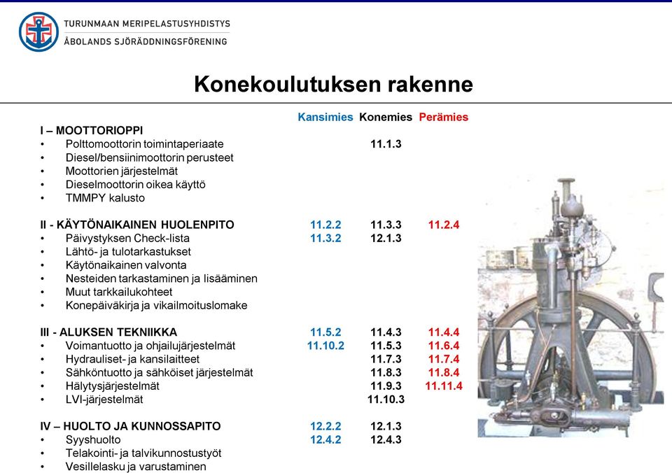 vikailmoituslomake 11.2.2 11.3.2 11.3.3 12.1.3 11.2.4 III - ALUKSEN TEKNIIKKA Voimantuotto ja ohjailujärjestelmät Hydrauliset- ja kansilaitteet Sähköntuotto ja sähköiset järjestelmät Hälytysjärjestelmät LVI-järjestelmät 11.