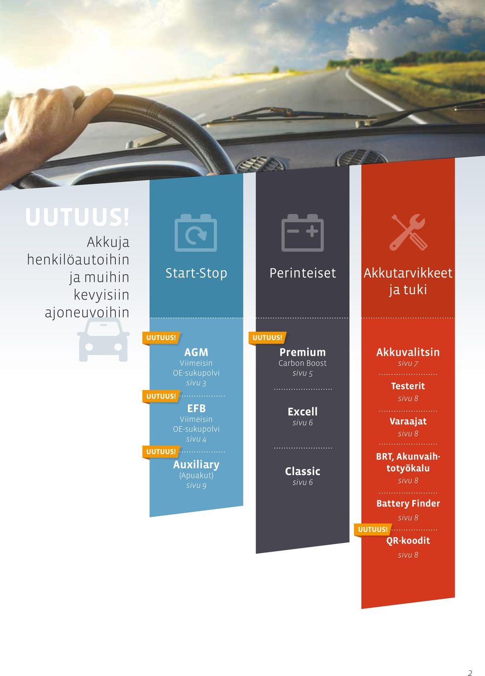 ja tuki AGM Viimeisin OE-sukupolvi sivu 3 EFB Viimeisin OE-sukupolvi sivu 4 Auxiliary (Apuakut)