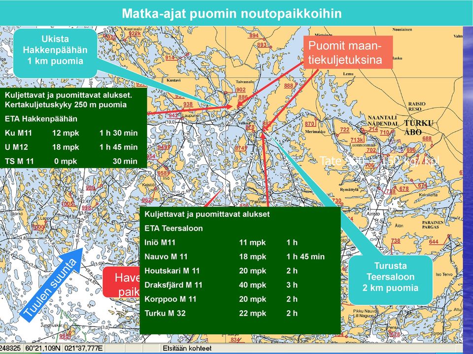 Kertakuljetuskyky 250 m puomia ETA Hakkenpäähän Ku M11 12 mpk 1 h 30 min U M12 18 mpk 1 h 45 min TS M 11 0 mpk 30 min Tate 900