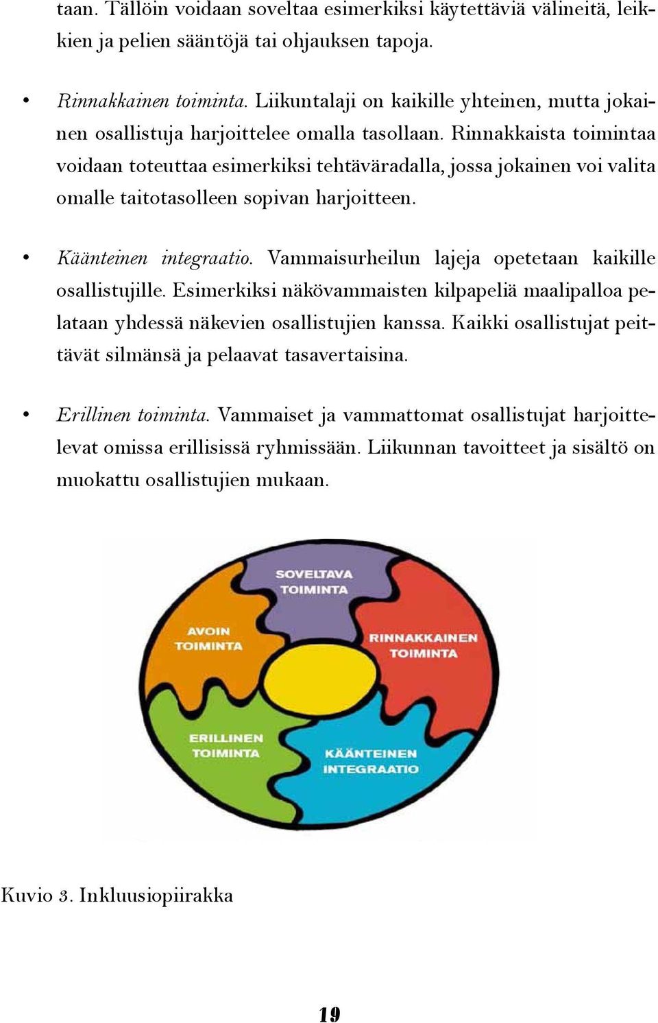 Rinnakkaista toimintaa voidaan toteuttaa esimerkiksi tehtäväradalla, jossa jokainen voi valita omalle taitotasolleen sopivan harjoitteen. Käänteinen integraatio.