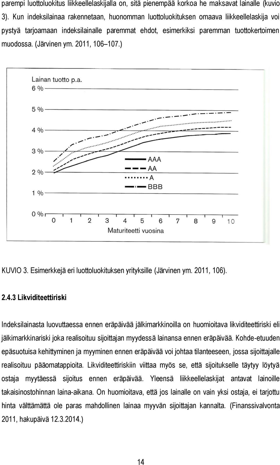 2011, 106 107.) KUVIO 3. Esimerkkejä eri luottoluokituksen yrityksille (Järvinen ym. 2011, 106). 2.4.