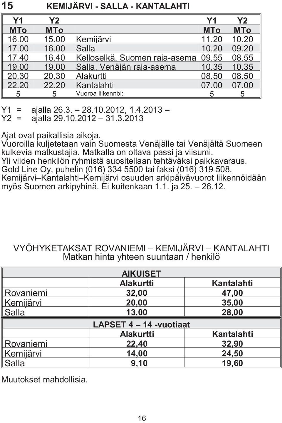 3.2013 Ajat ovat paikallisia aikoja. Vuoroilla kuljetetaan vain Suomesta Venäjälle tai Venäjältä Suomeen kulkevia matkustajia. Matkalla on oltava passi ja viisumi.