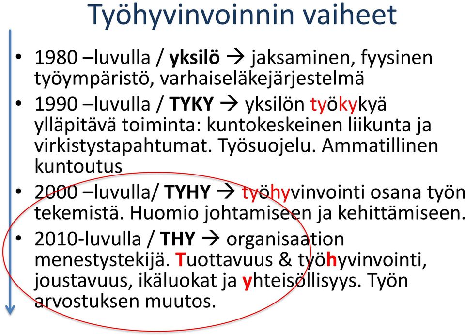 Ammatillinen kuntoutus 2000 luvulla/ TYHY työhyvinvointi osana työn tekemistä. Huomio johtamiseen ja kehittämiseen.