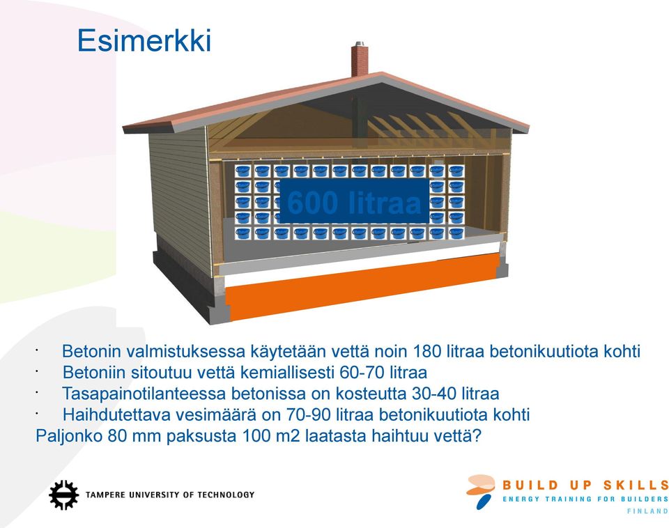 Tasapainotilanteessa betonissa on kosteutta 30-40 litraa Haihdutettava