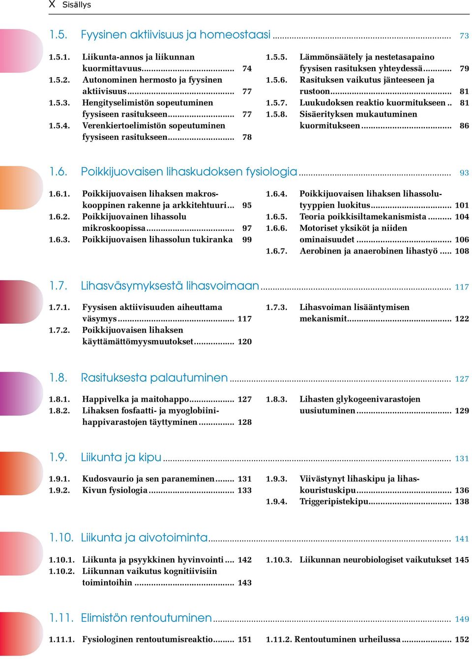 .. 81 1.5.7. Luukudoksen reaktio kuormitukseen.. 81 1.5.8. Sisäerityksen mukautuminen kuormitukseen... 86 1.6. Poikkijuovaisen lihaskudoksen fysiologia... 93 1.6.1. Poikkijuovaisen lihaksen makroskooppinen rakenne ja arkkitehtuuri.