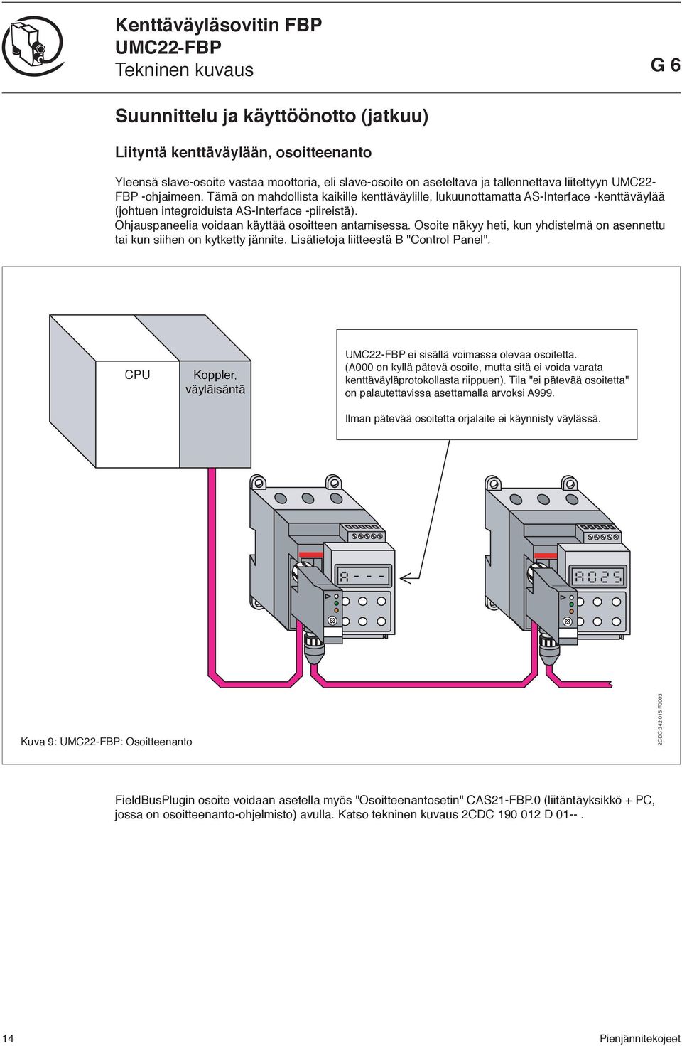 Ohjauspaneelia voidaan käyttää osoitteen antamisessa. Osoite näkyy heti, kun yhdistelmä on asennettu tai kun siihen on kytketty jännite. Lisätietoja liitteestä B "Control Panel".