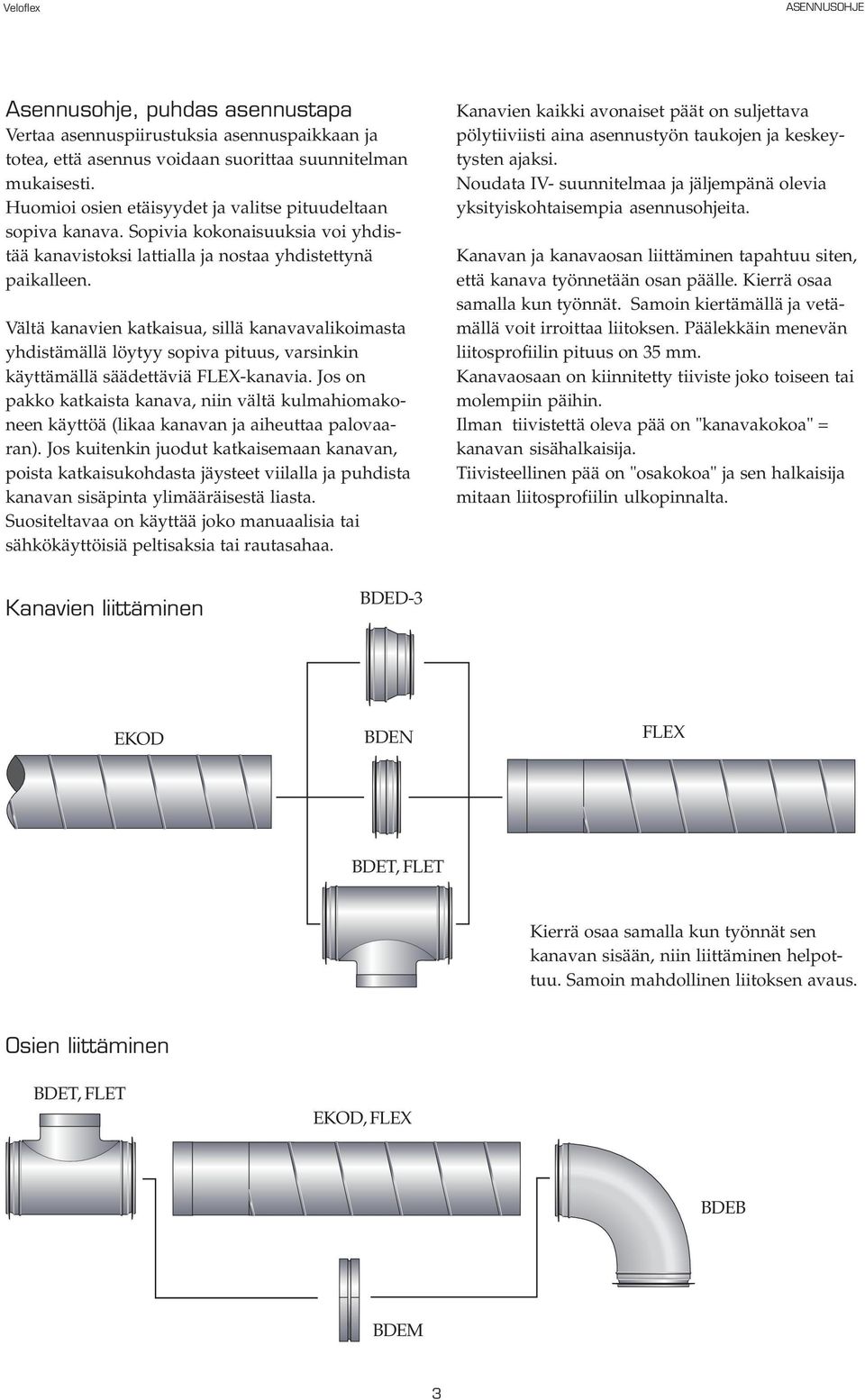 Vältä kanavien katkaisua, sillä kanavavalikoimasta yhdistämällä löytyy sopiva pituus, varsinkin käyttämällä säädettäviä FLEX-kanavia.