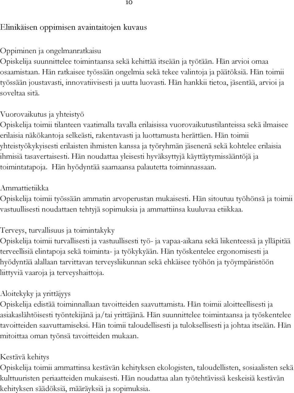 Vuorovaikutus ja yhteistyö Opiskelija toimii tilanteen vaatimalla tavalla erilaisissa vuorovaikutustilanteissa sekä ilmaisee erilaisia näkökantoja selkeästi, rakentavasti ja luottamusta herättäen.