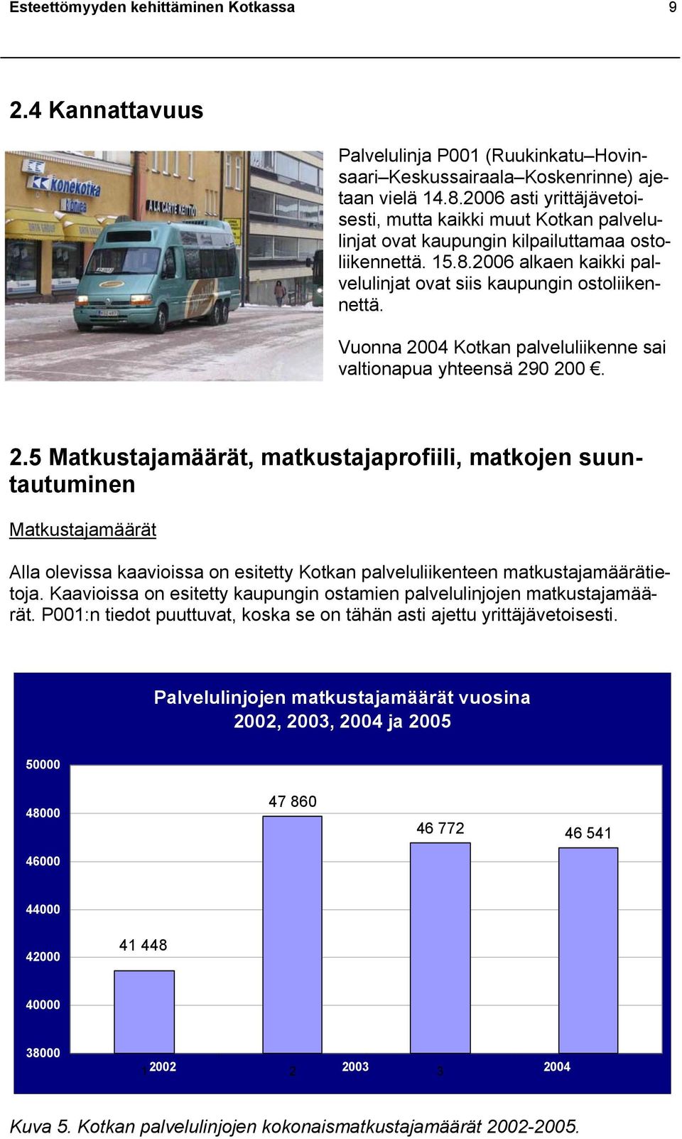 Vuonna 2004 Kotkan palveluliikenne sai valtionapua yhteensä 290 200. 2.5 Matkustajamäärät, matkustajaprofiili, matkojen suuntautuminen Matkustajamäärät Alla olevissa kaavioissa on esitetty Kotkan palveluliikenteen matkustajamäärätietoja.