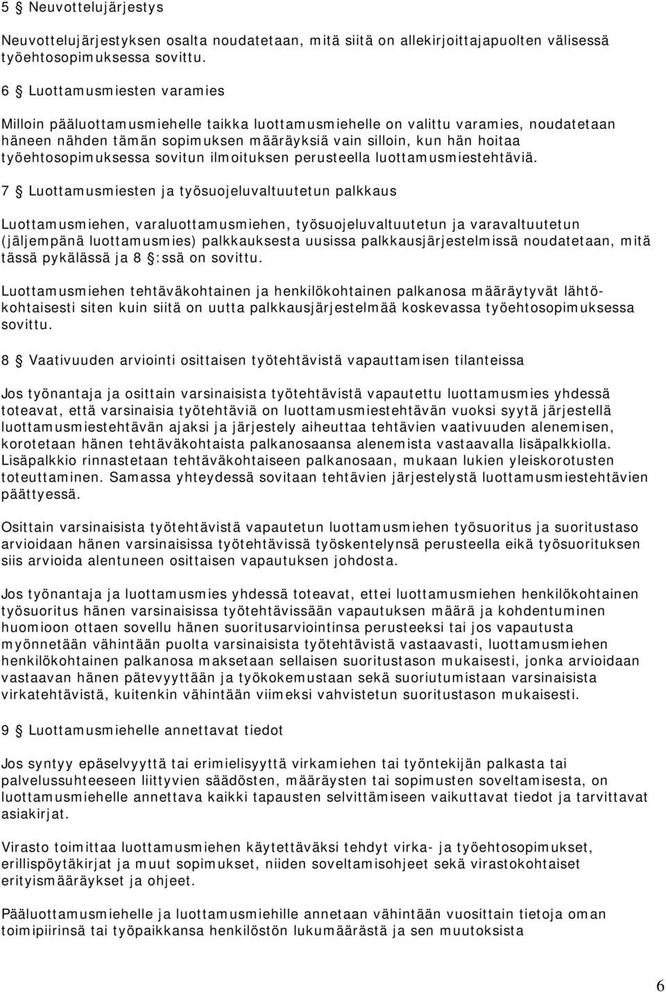 työehtosopimuksessa sovitun ilmoituksen perusteella luottamusmiestehtäviä.