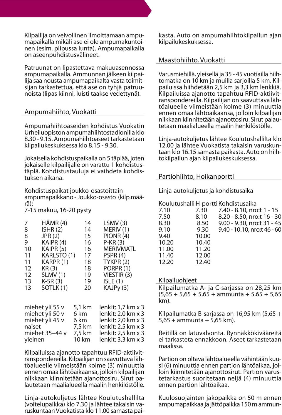 Ammunnan jälkeen kilpailija saa nousta ampumapaikalta vasta toimitsijan tarkastettua, että ase on tyhjä patruunoista (lipas kiinni, luisti taakse vedettynä).