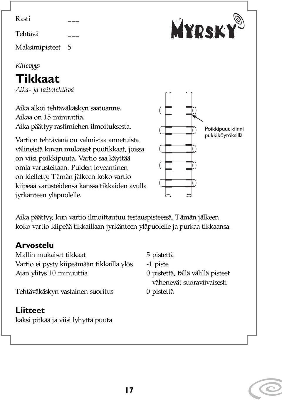 Tämän jälkeen koko vartio kiipeää varusteidensa kanssa tikkaiden avulla jyrkänteen yläpuolelle. Aika päättyy, kun vartio ilmoittautuu testauspisteessä.