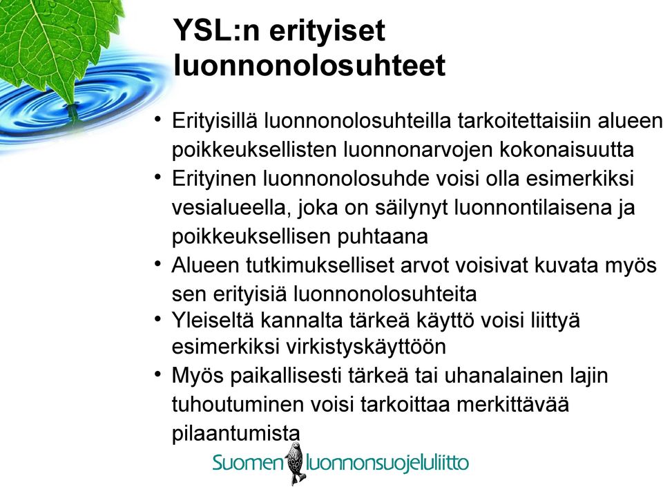 puhtaana Alueen tutkimukselliset arvot voisivat kuvata myös sen erityisiä luonnonolosuhteita Yleiseltä kannalta tärkeä käyttö voisi