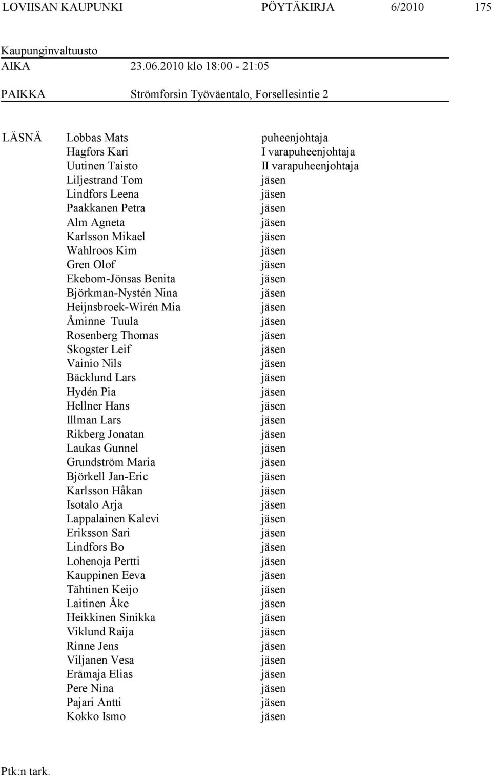 Lindfors Leena jäsen Paakkanen Petra jäsen Alm Agneta jäsen Karlsson Mikael jäsen Wahlroos Kim jäsen Gren Olof jäsen Ekebom-Jönsas Benita jäsen Björkman-Nystén Nina jäsen Heijnsbroek-Wirén Mia jäsen