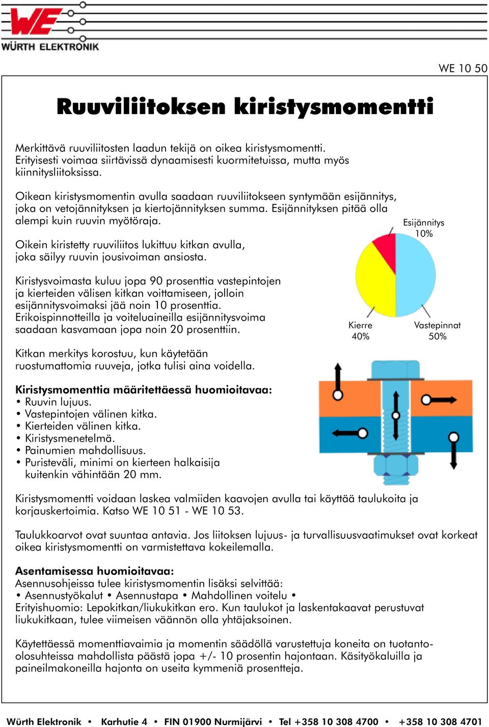 Oikein kiristetty ruuviliitos lukittuu kitkan avulla, joka säilyy ruuvin jousivoiman ansiosta.