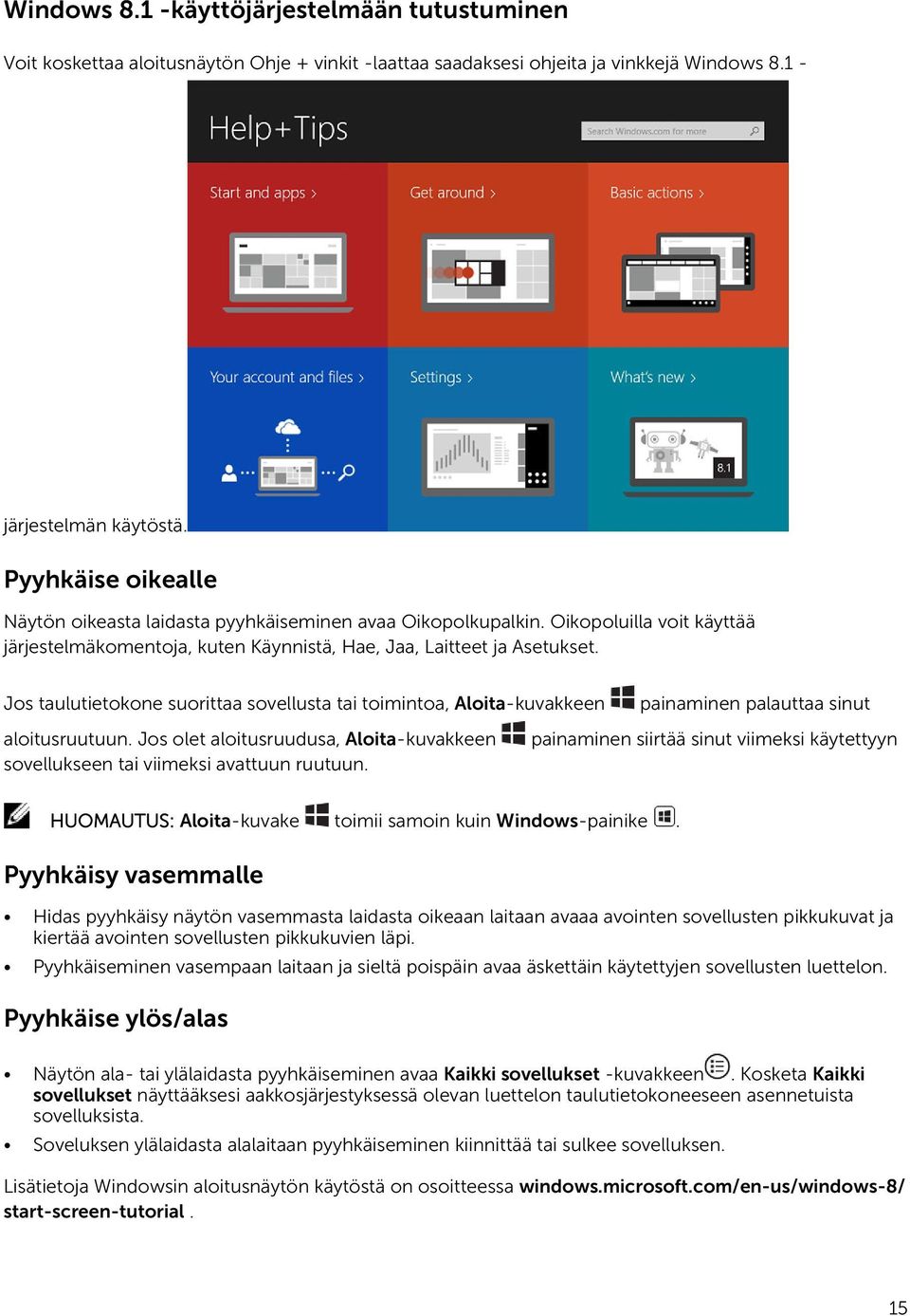 Jos taulutietokone suorittaa sovellusta tai toimintoa, Aloita-kuvakkeen painaminen palauttaa sinut aloitusruutuun.