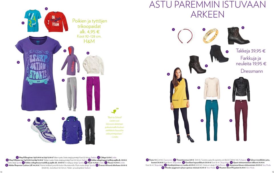 Koot 122-164 cm. Stadium 2. College 12,95 Lindex 3. Warp G Boston top 1 kpl 9,90 tai 2kpl 12,90 Tyttöjen t-paita. Useita värejä ja printtejä. Koot 122-164 cm. Stadium 4.