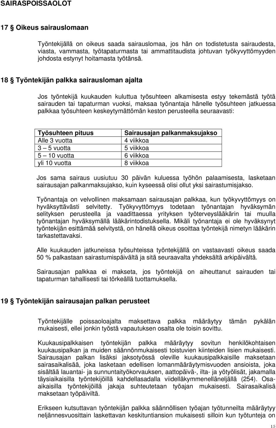 18 Työntekijän palkka sairausloman ajalta Jos työntekijä kuukauden kuluttua työsuhteen alkamisesta estyy tekemästä työtä sairauden tai tapaturman vuoksi, maksaa työnantaja hänelle työsuhteen