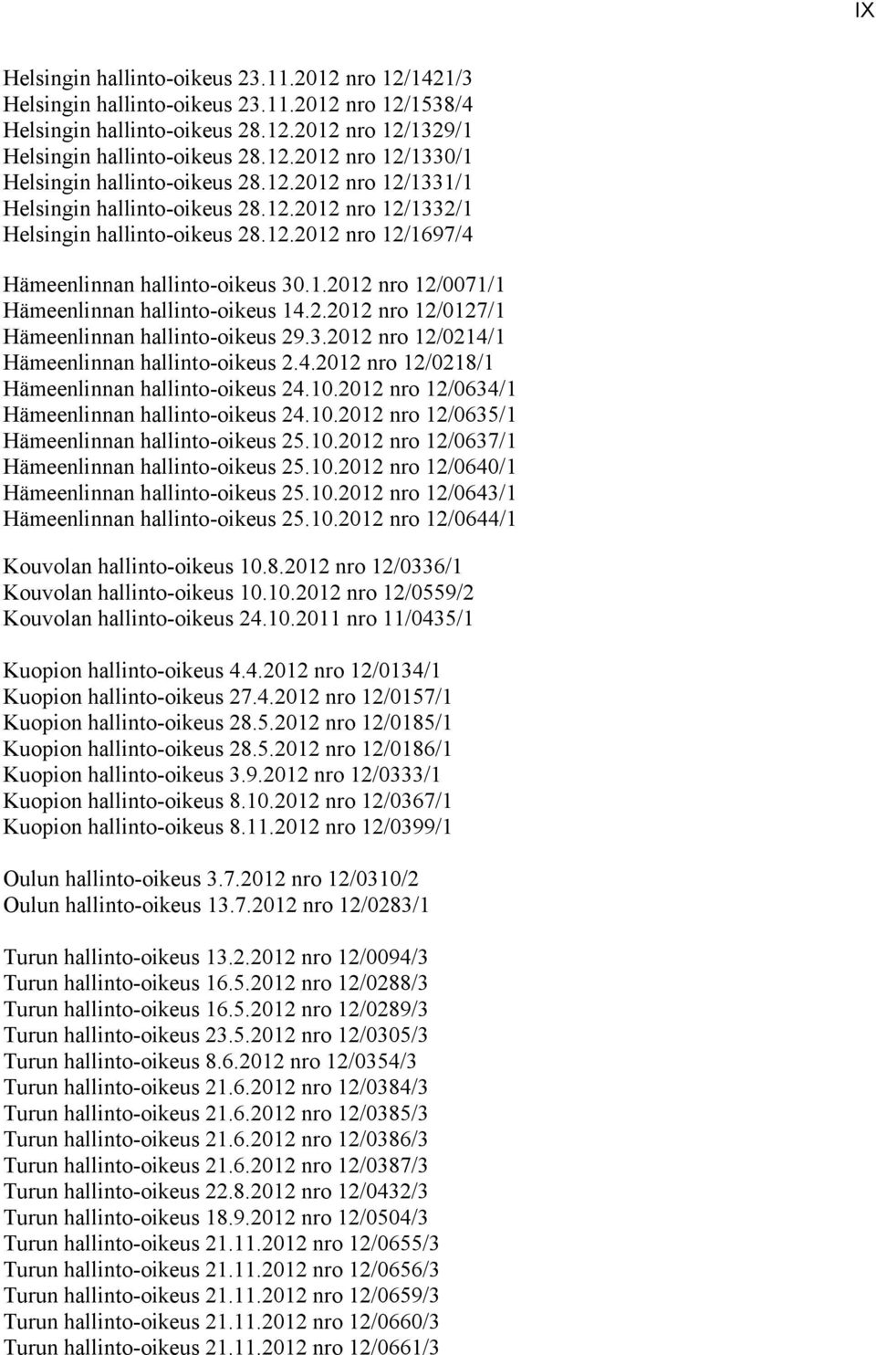 2.2012 nro 12/0127/1 Hämeenlinnan hallinto-oikeus 29.3.2012 nro 12/0214/1 Hämeenlinnan hallinto-oikeus 2.4.2012 nro 12/0218/1 Hämeenlinnan hallinto-oikeus 24.10.