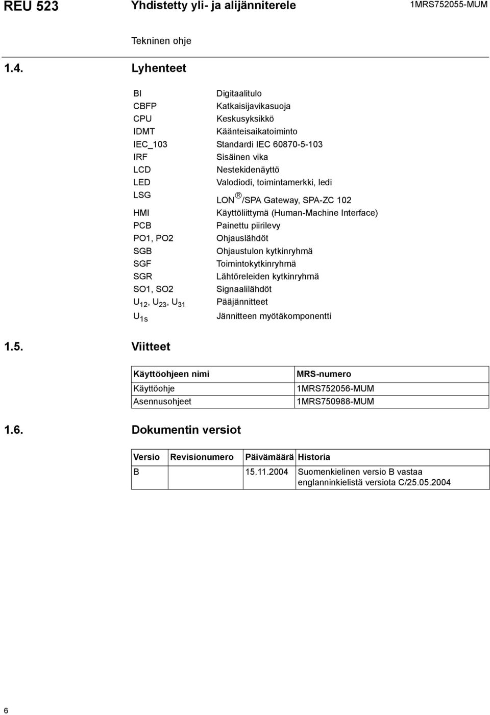 ledi LSG LON /SPA Gateway, SPA-ZC 102 HMI Käyttöliittymä (Human-Machine Interface) PCB Painettu piirilevy PO1, PO2 Ohjauslähdöt SGB Ohjaustulon kytkinryhmä SGF Toimintokytkinryhmä SGR Lähtöreleiden