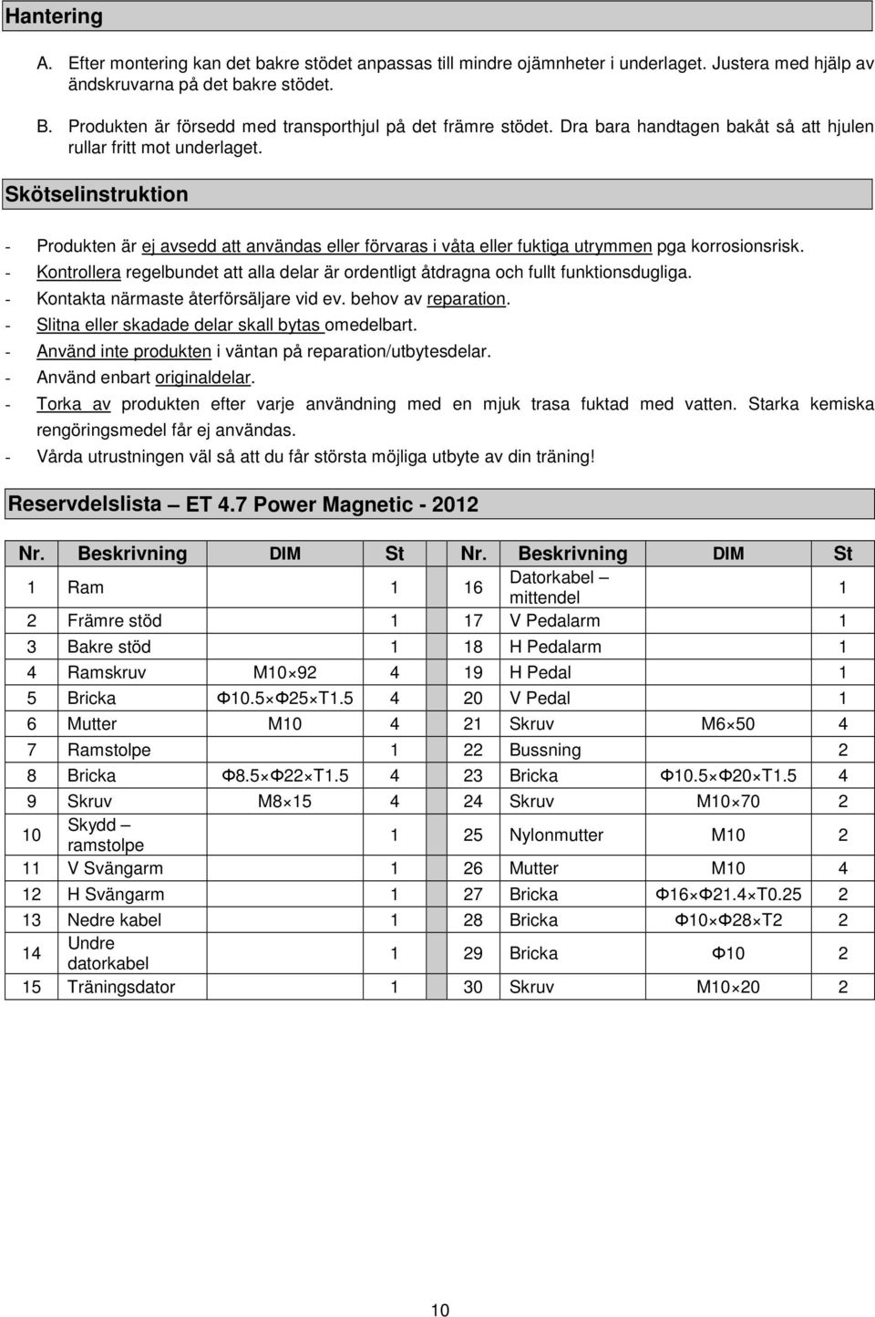 Skötselinstruktion - Produkten är ej avsedd att användas eller förvaras i våta eller fuktiga utrymmen pga korrosionsrisk.