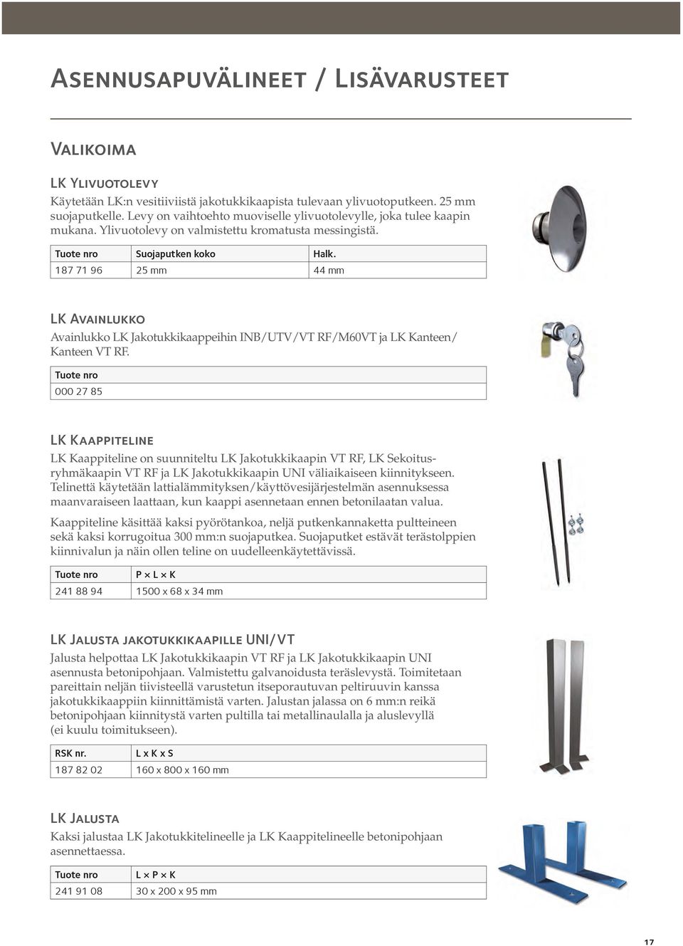 187 71 96 25 mm 44 mm LK Avainlukko Avainlukko LK Jakotukkikaappeihin INB/UTV/VT RF/M60VT ja LK Kanteen/ Kanteen VT RF.