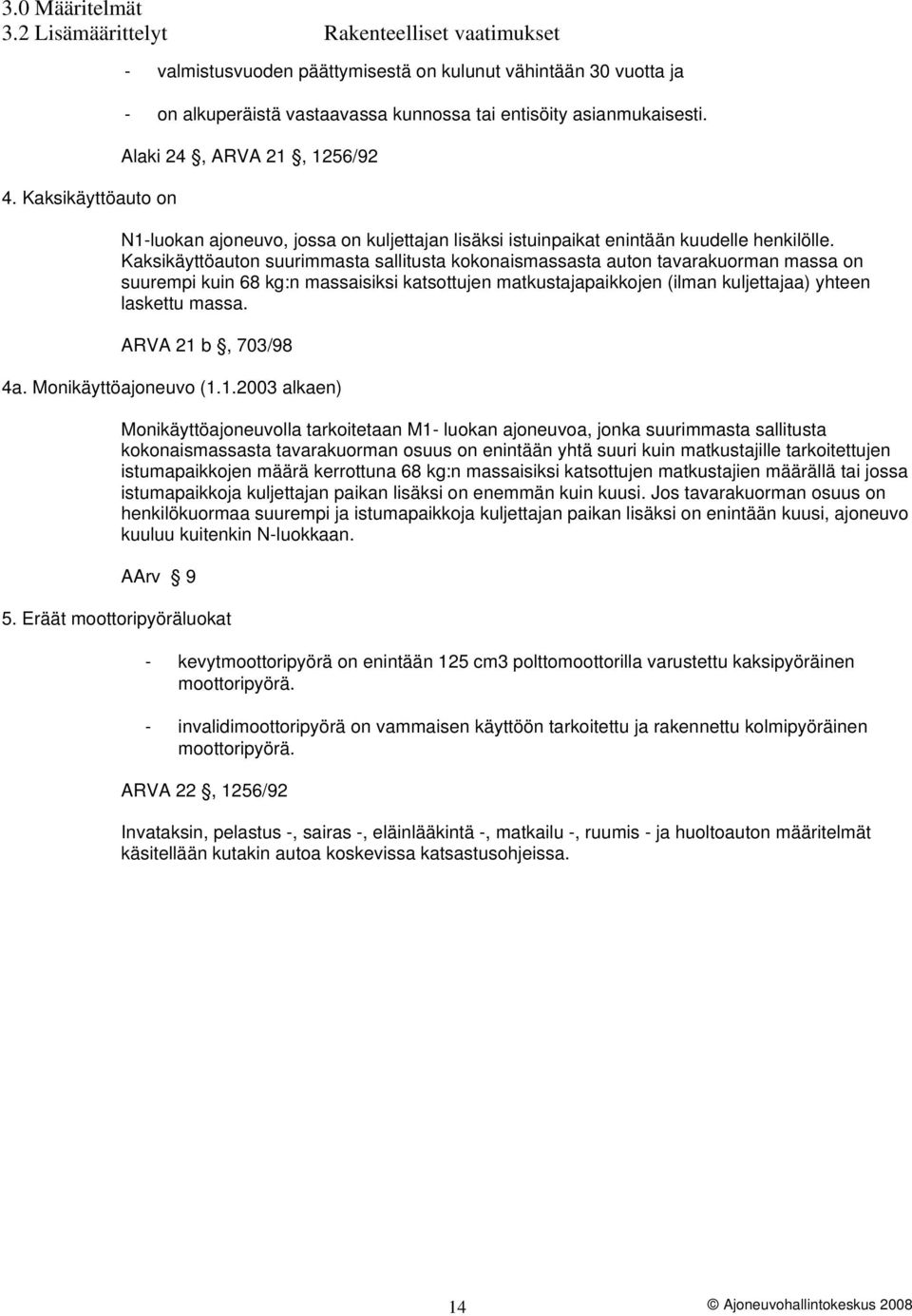 Alaki 24, ARVA 21, 1256/92 N1-luokan ajoneuvo, jossa on kuljettajan lisäksi istuinpaikat enintään kuudelle henkilölle.