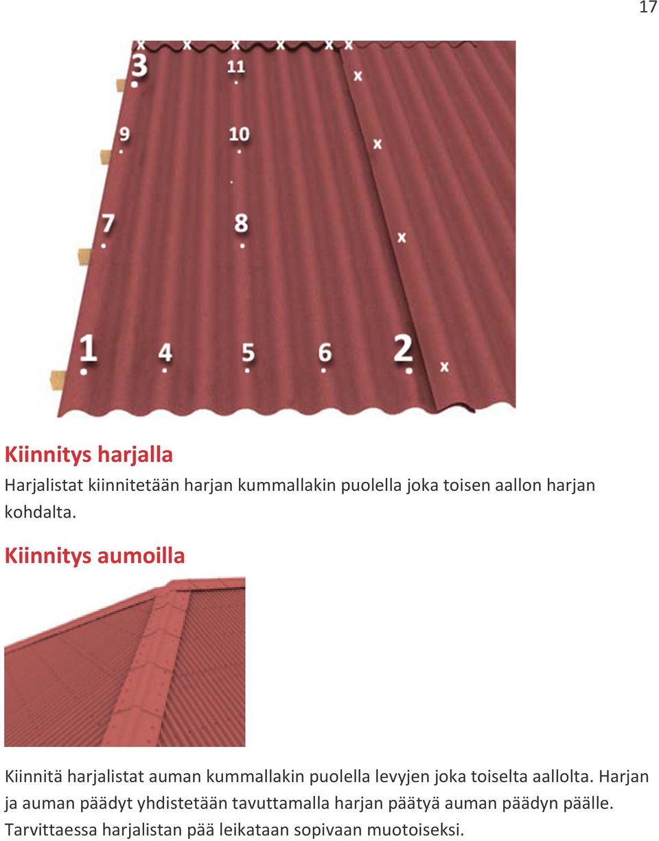 Kiinnitys aumoilla Kiinnitä harjalistat auman kummallakin puolella levyjen joka toiselta