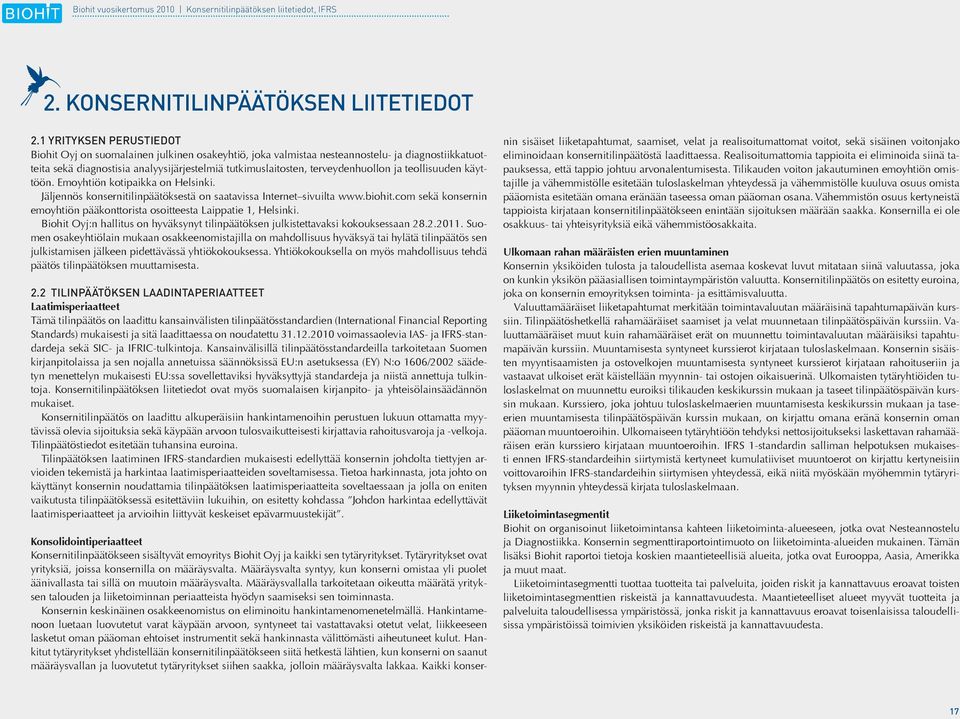 terveydenhuollon ja teollisuuden käyttöön. Emoyhtiön kotipaikka on Helsinki. Jäljennös konsernitilinpäätöksestä on saatavissa Internet sivuilta www.biohit.