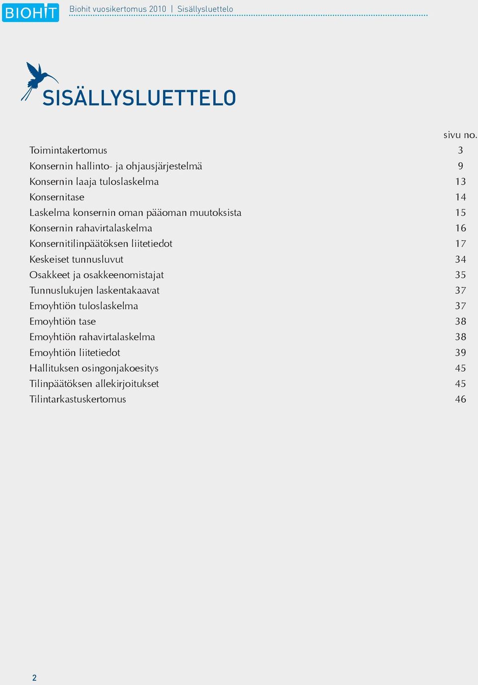 muutoksista 15 Konsernin rahavirtalaskelma 16 Konsernitilinpäätöksen liitetiedot 17 Keskeiset tunnusluvut 34 Osakkeet ja osakkeenomistajat 35