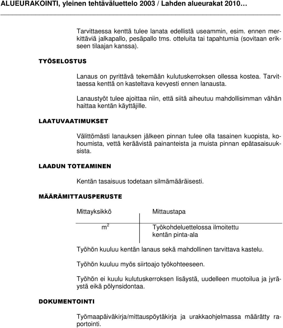 Lanaustyöt tulee ajoittaa niin, että siitä aiheutuu mahdollisimman vähän haittaa kentän käyttäjille.