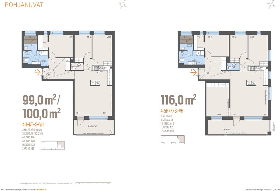 02.2 KH T WC mu ranskalainen parveke KH T WC mu-v K a avattava parvekelasitus 99,0 m 2 / 100,0 m 2 4H+++ 2.krs A. A2 (99,0 m 2 ) 3. krs A. A8 (99,0 m 2 ) 4. krs A. A14 5. krs A. A20 6. krs A. A26 7.