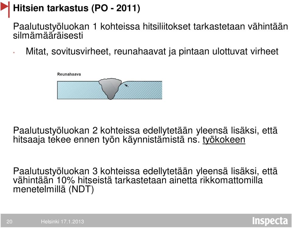 edellytetään yleensä lisäksi, että hitsaaja tekee ennen työn käynnistämistä ns.