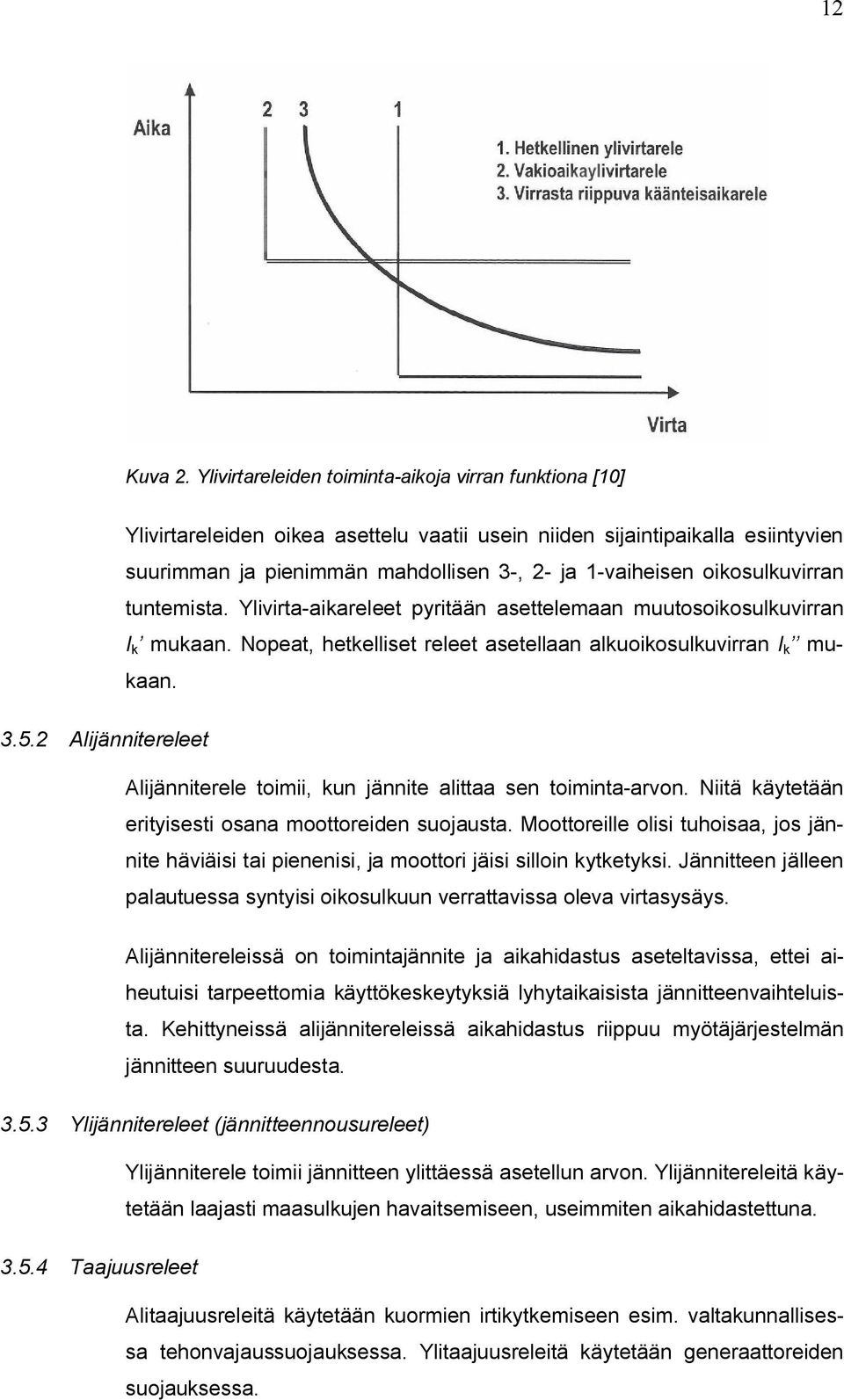 oikosulkuvirran tuntemista. Ylivirta-aikareleet pyritään asettelemaan muutosoikosulkuvirran I k mukaan. Nopeat, hetkelliset releet asetellaan alkuoikosulkuvirran I k mukaan. 3.5.