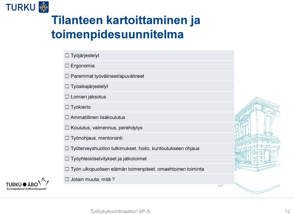 Työnohjaus, mentorointi Työterveyshuollon tutkimukset, hoito, kuntoutukseen ohjaus Työyhteisöselvitykset ja