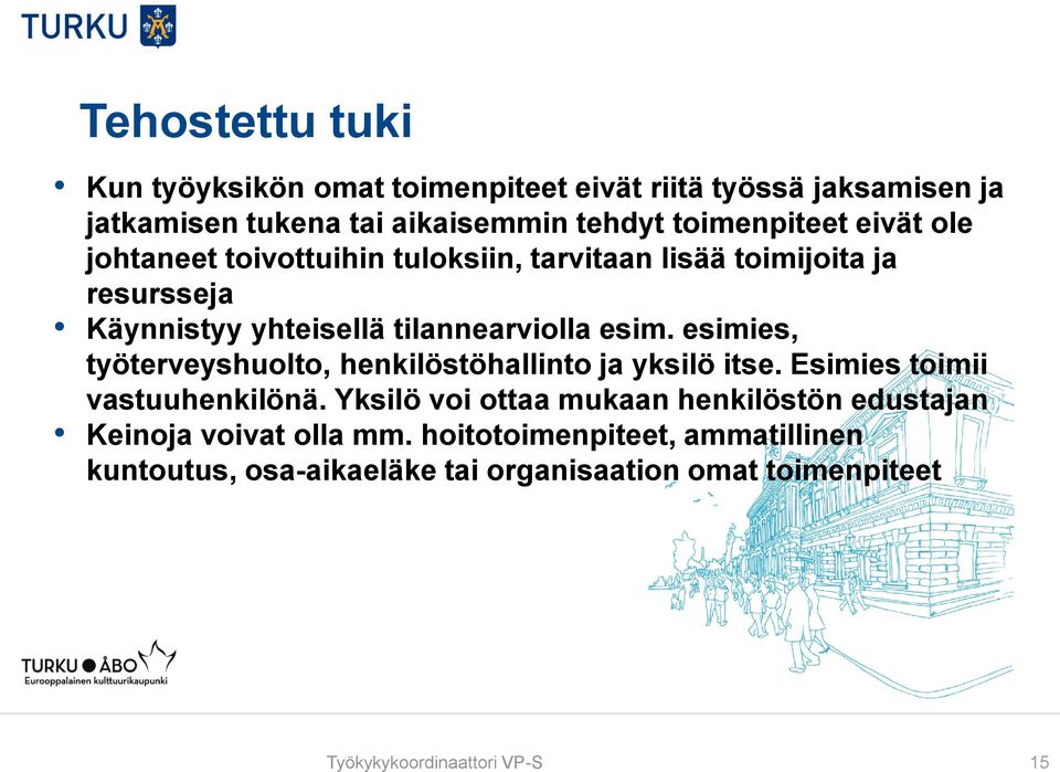 esimies, työterveyshuolto, henkilöstöhallinto ja yksilö itse. Esimies toimii vastuuhenkilönä.