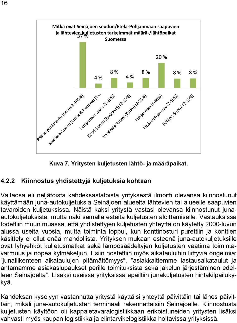 2 Kiinnostus yhdistettyjä kuljetuksia kohtaan Valtaosa eli neljätoista kahdeksastatoista yrityksestä ilmoitti olevansa kiinnostunut käyttämään juna-autokuljetuksia Seinäjoen alueelta lähtevien tai