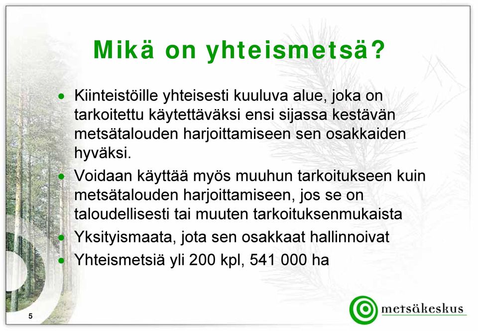 metsätalouden harjoittamiseen sen osakkaiden hyväksi.