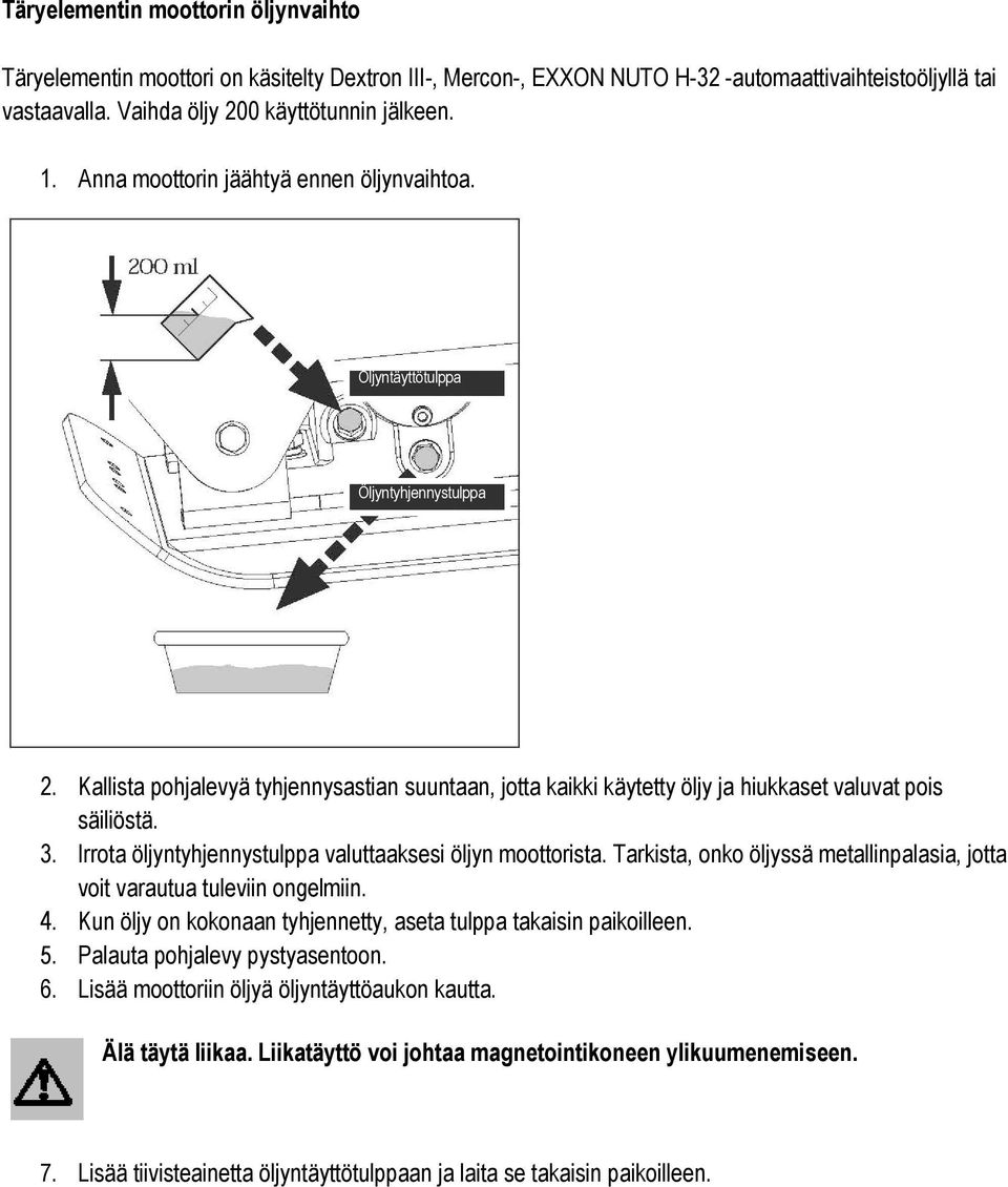 Irrota öljyntyhjennystulppa valuttaaksesi öljyn moottorista. Tarkista, onko öljyssä metallinpalasia, jotta voit varautua tuleviin ongelmiin. 4.