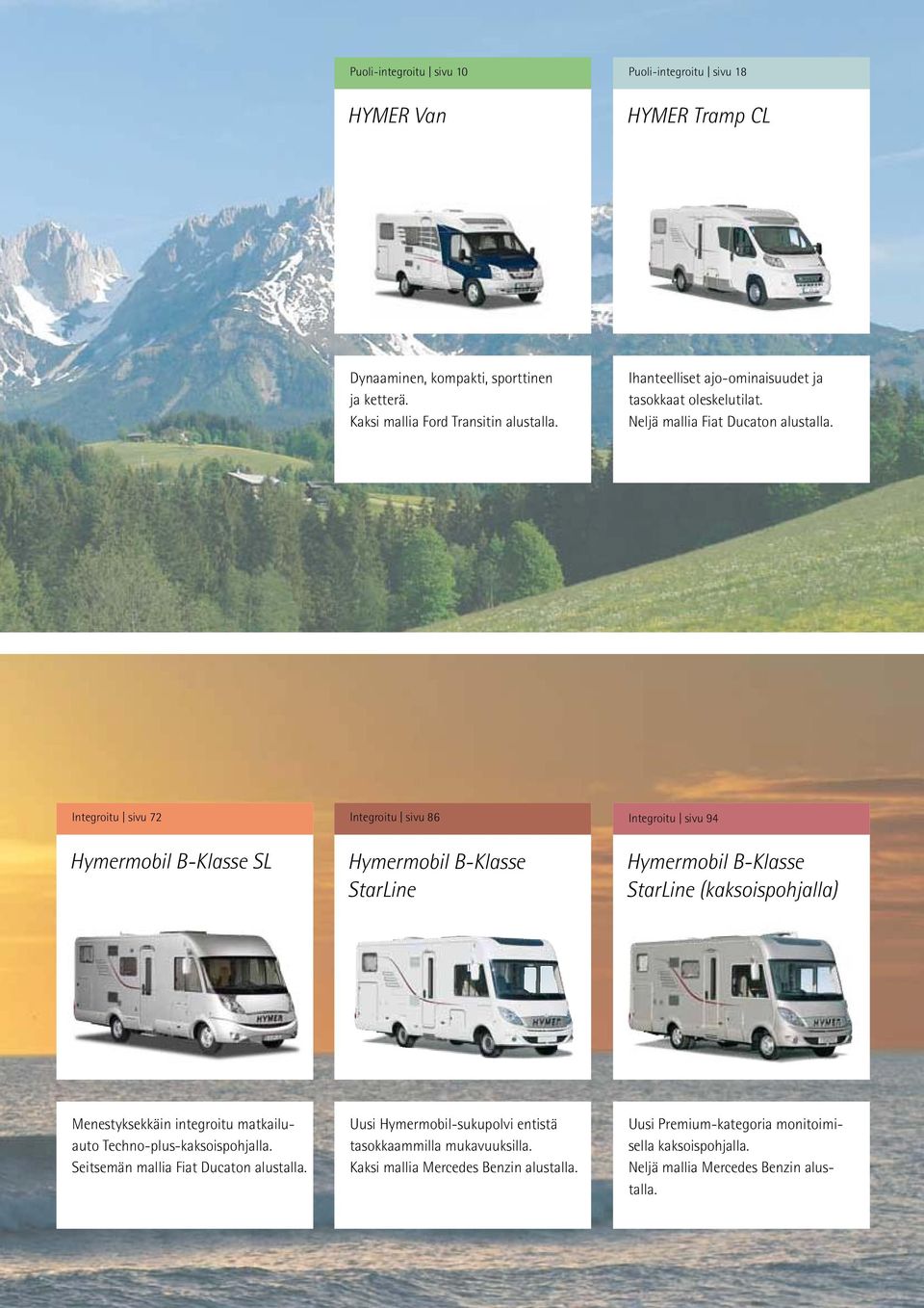 Integroitu sivu 72 Hymermobil B-Klasse SL Integroitu sivu 86 Hymermobil B-Klasse StarLine Integroitu sivu 94 Hymermobil B-Klasse StarLine (kaksoispohjalla) Menestyksekkäin