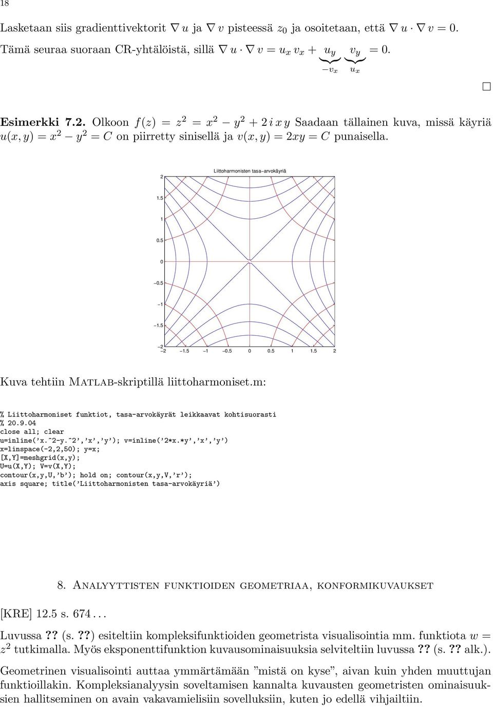 5 2 2 1.5 1.5.5 1 1.5 2 Kuva tehtiin Matlab-skriptillä liittoharmoniset.m: % Liittoharmoniset funktiot, tasa-arvokäyrät leikkaavat kohtisuorasti % 2.9.4 close all; clear u=inline( x.^2-y.