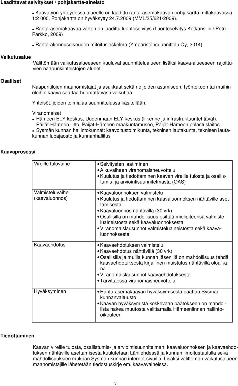 Ranta-asemakaavaa varten on laadittu luontoselvitys (Luontoselvitys Kotkansiipi / Petri Parkko, 2009) Rantarakennusoikeuden mitoituslaskelma (Ympäristönsuunnittelu Oy, 2014) Välittömään