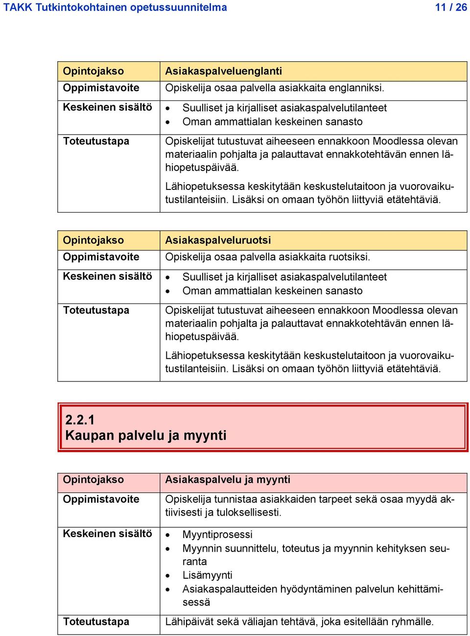 ennakkotehtävän ennen lähiopetuspäivää. Lähiopetuksessa keskitytään keskustelutaitoon ja vuorovaikutustilanteisiin. Lisäksi on omaan työhön liittyviä etätehtäviä.