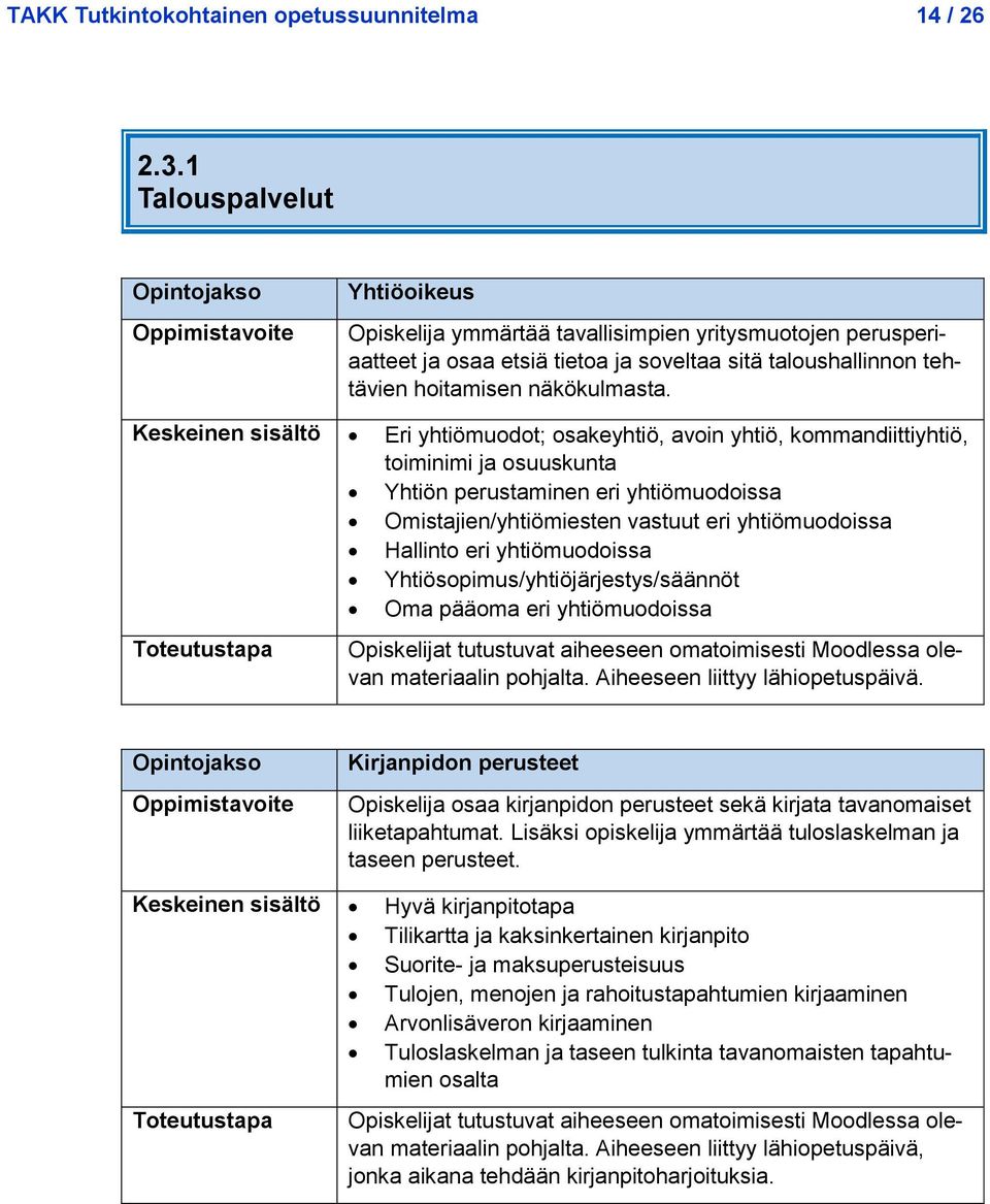 Keskeinen sisältö Eri yhtiömuodot; osakeyhtiö, avoin yhtiö, kommandiittiyhtiö, toiminimi ja osuuskunta Yhtiön perustaminen eri yhtiömuodoissa Omistajien/yhtiömiesten vastuut eri yhtiömuodoissa