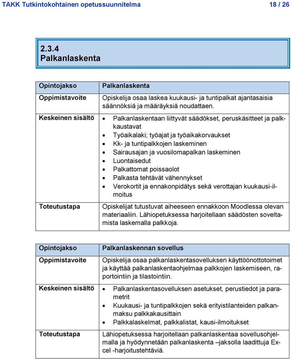 laskeminen Luontaisedut Palkattomat poissaolot Palkasta tehtävät vähennykset Verokortit ja ennakonpidätys sekä verottajan kuukausi-ilmoitus Opiskelijat tutustuvat aiheeseen ennakkoon Moodlessa olevan